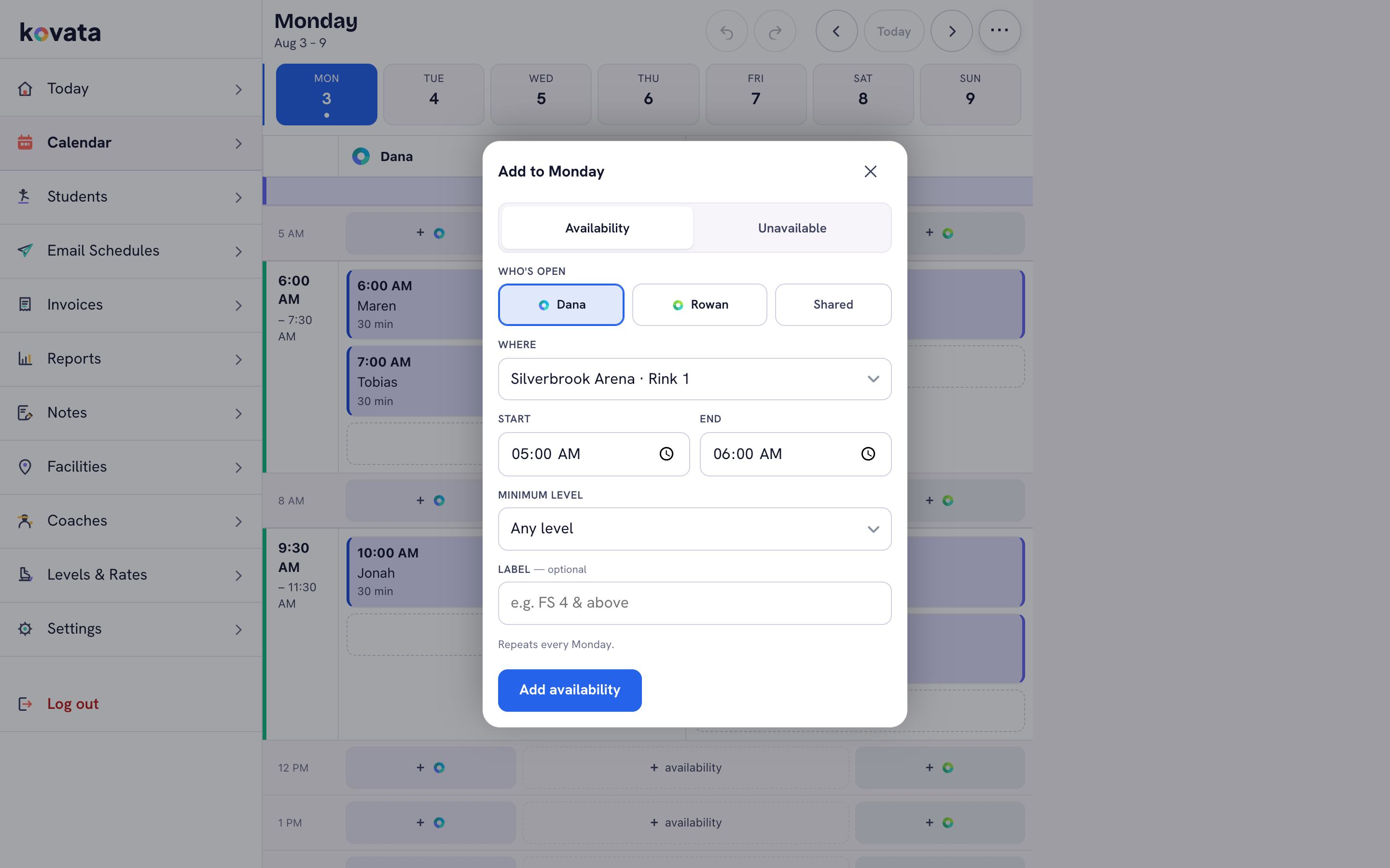Adding a weekly lesson to the schedule
