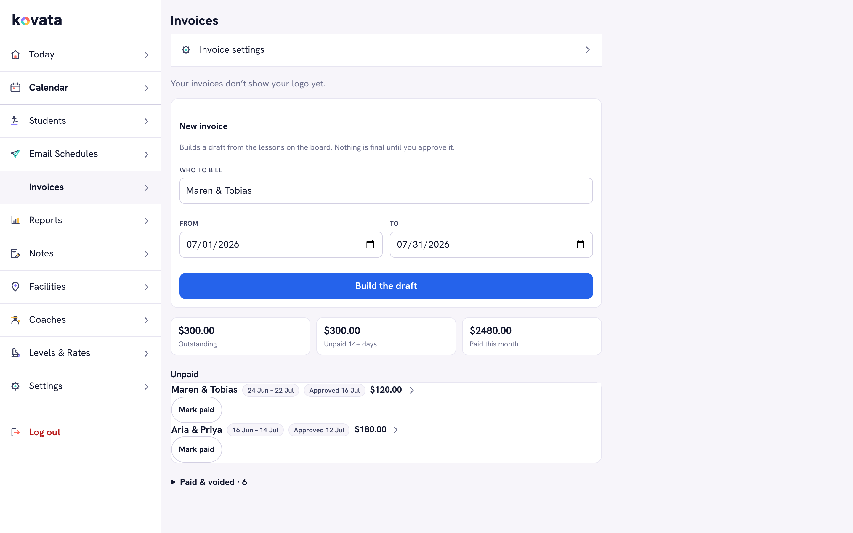 Invoices built from the lessons you taught