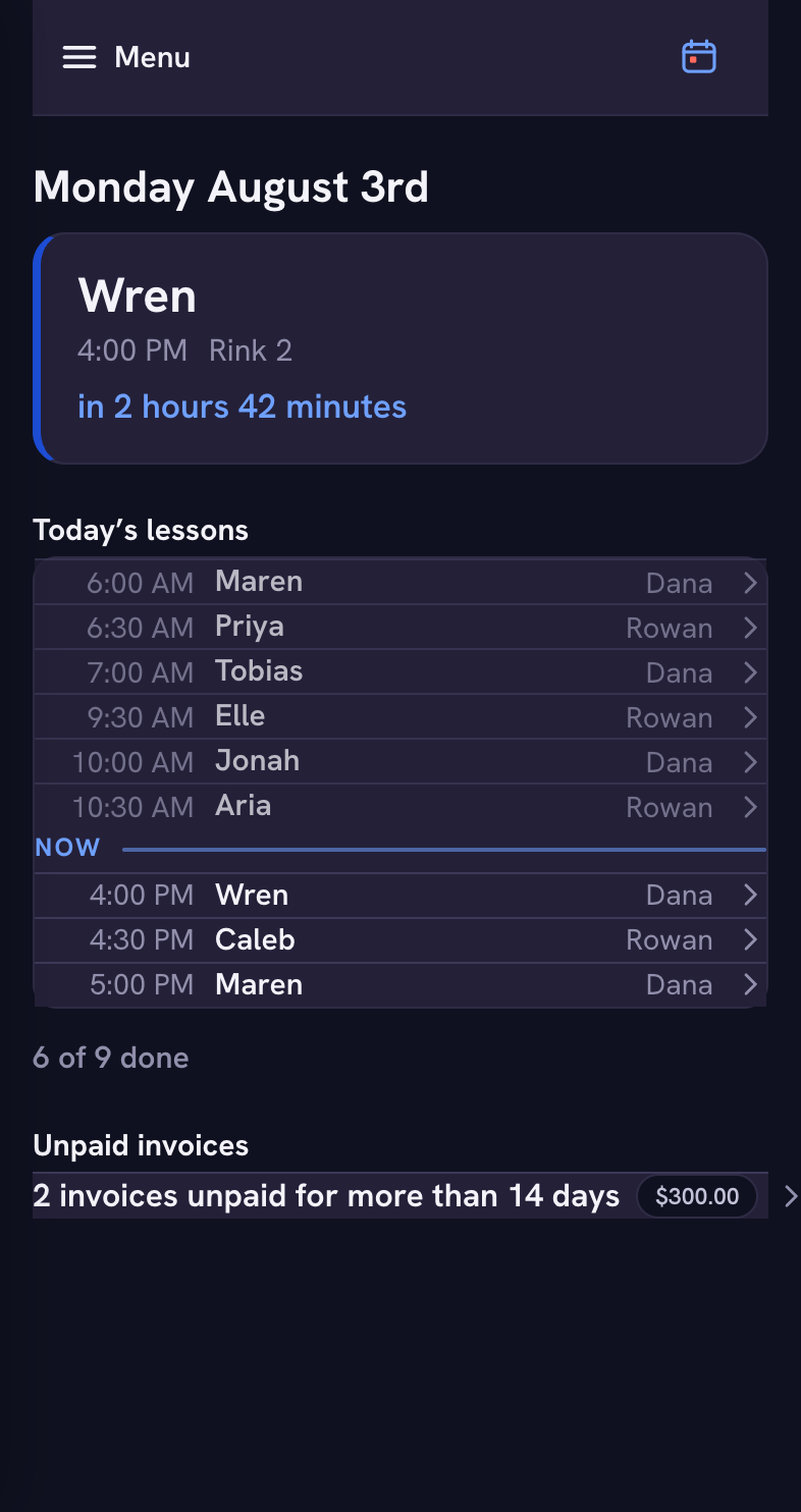 Today on a phone: the next lesson and the day's list